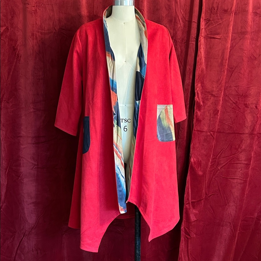 Miss Nikky Red Women's Kimono Jacket with Watercolor Accents